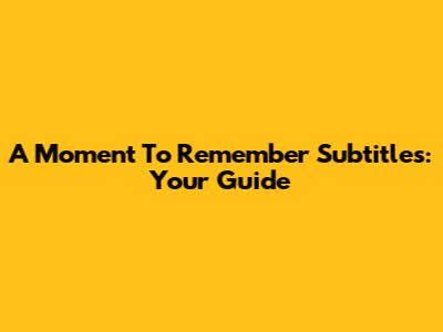 A Moment To Remember Subtitles: Your Guide