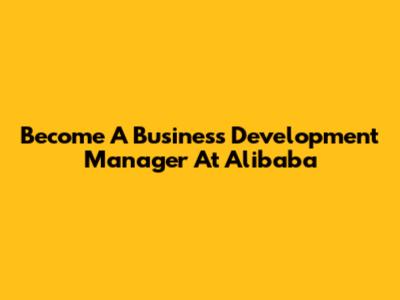 Become A Business Development Manager At Alibaba