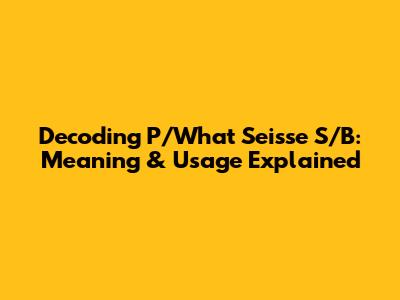 Decoding P/What Seisse S/B: Meaning & Usage Explained