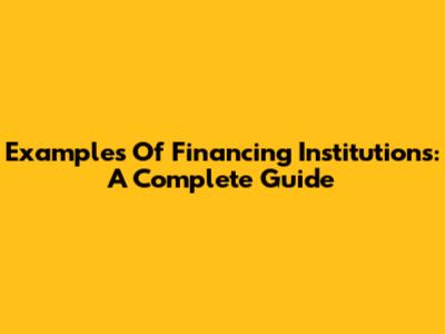 Examples Of Financing Institutions: A Complete Guide