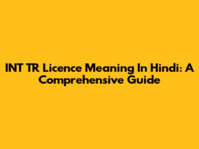 INT TR Licence Meaning In Hindi: A Comprehensive Guide