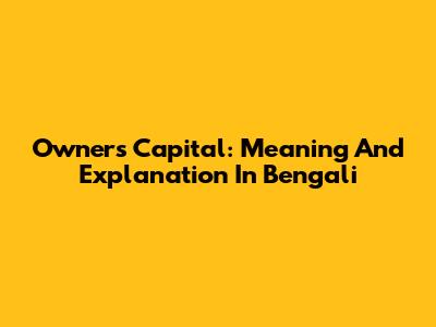 Owner's Capital: Meaning And Explanation In Bengali