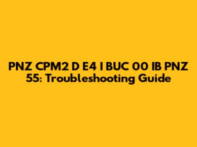 PNZ CPM2 D E4 I BUC 00 IB PNZ 55: Troubleshooting Guide