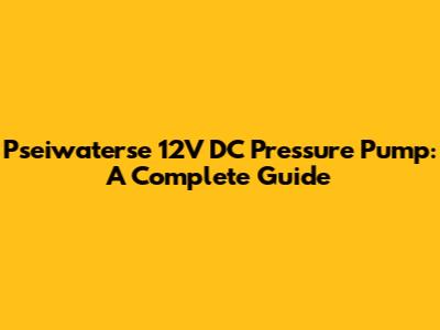 Pseiwaterse 12V DC Pressure Pump: A Complete Guide