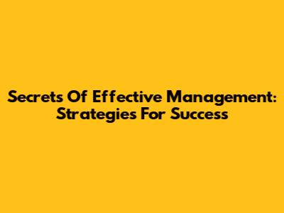 Secrets Of Effective Management: Strategies For Success
