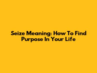 Seize Meaning: How To Find Purpose In Your Life