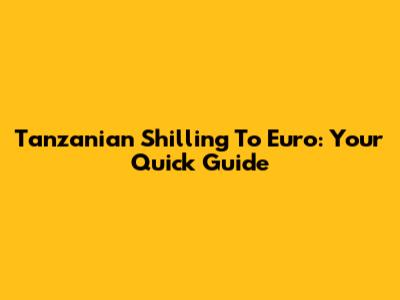 Tanzanian Shilling To Euro: Your Quick Guide