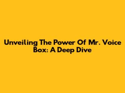 Unveiling The Power Of Mr. Voice Box: A Deep Dive
